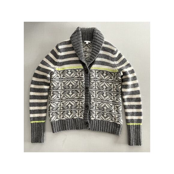 Gap Sz L Shawl Collar Cardigan Sweater Gray Lambswool Nordic Festive Holiday Ski - Picture 3 of 13